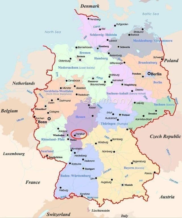 Frankfurt on Germany map